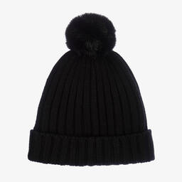 Michael Kors Kids-Girls Black Knit Pom-Pom Hat | Childrensalon Outlet