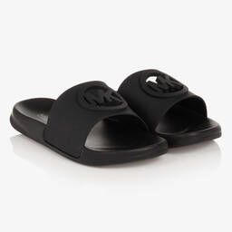 Michael Kors Kids-Girls Black Logo Sliders | Childrensalon Outlet
