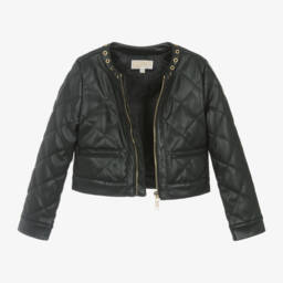 Michael Kors Kids-Girls Black Quilted Faux Leather Jacket | Childrensalon Outlet