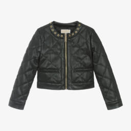 Michael Kors Kids-Girls Black Quilted Faux Leather Jacket | Childrensalon Outlet