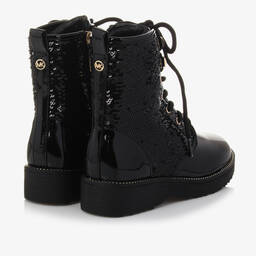 Michael Kors Kids-Girls Black Sequin Lace-Up Boots | Childrensalon Outlet