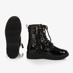 Michael Kors Kids-Girls Black Sequin Lace-Up Boots | Childrensalon Outlet