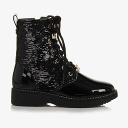 Michael Kors Kids-Girls Black Sequin Lace-Up Boots | Childrensalon Outlet