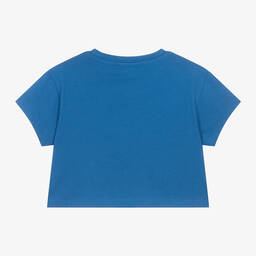 Michael Kors Kids-Girls Blue Cropped Organic Cotton T-Shirt | Childrensalon Outlet