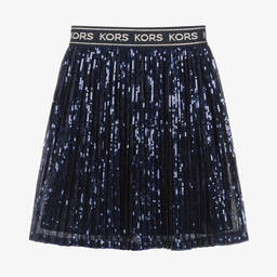 Michael Kors Kids-Girls Blue Pleated Sequined Skirt | Childrensalon Outlet