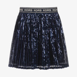 Michael Kors Kids-Girls Blue Pleated Sequined Skirt | Childrensalon Outlet