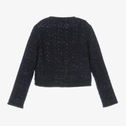 Michael Kors Kids-Girls Blue Tweed Buttoned Jacket | Childrensalon Outlet