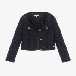 Michael Kors Kids-Girls Blue Tweed Buttoned Jacket | Childrensalon Outlet