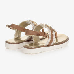 Michael Kors Kids-Girls Brown Faux Leather Logo Sandals  | Childrensalon Outlet