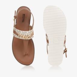 Michael Kors Kids-Girls Brown Faux Leather Sandals | Childrensalon Outlet