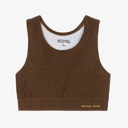Michael Kors Kids-Girls Brown Logo Crop Top | Childrensalon Outlet