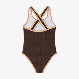 Michael Kors Kids-Girls Brown Logo Swimsuit | Childrensalon Outlet