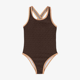 Michael Kors Kids-Girls Brown Logo Swimsuit | Childrensalon Outlet