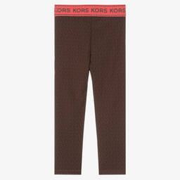 Michael Kors Kids-Girls Brown Monogram Print Leggings | Childrensalon Outlet