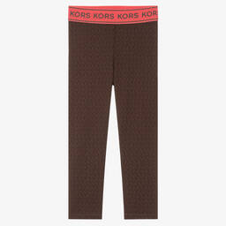 Michael Kors Kids-Girls Brown Monogram Print Leggings | Childrensalon Outlet