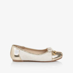 Michael Kors Kids-Girls Elegant Ivory Gold Ballet Flats | Childrensalon Outlet