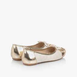 Michael Kors Kids-Girls Elegant Ivory Gold Ballet Flats | Childrensalon Outlet