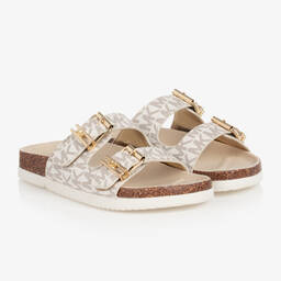 Michael Kors Kids-Girls Faux Leather Logo Buckle Sandals | Childrensalon Outlet