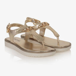 Michael Kors Kids-Girls Gold Logo Sandals | Childrensalon Outlet