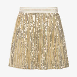 Michael Kors Kids-Girls Gold Pleated Sequinned Skirt | Childrensalon Outlet