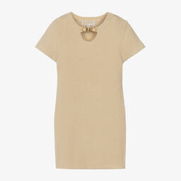 Michael Kors Kids-Girls Gold Ribbed Knit Viscose Dress | Childrensalon Outlet