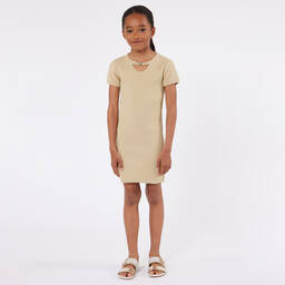 Michael Kors Kids-Girls Gold Ribbed Knit Viscose Dress | Childrensalon Outlet