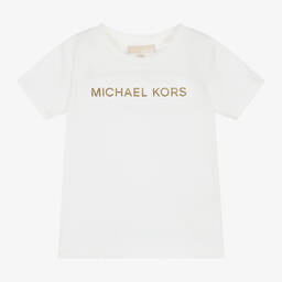 Michael Kors Kids-Girls Ivory Cotton T-Shirt | Childrensalon Outlet