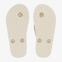 Michael Kors Kids-Girls Ivory & Gold Logo Flip-Flops | Childrensalon Outlet