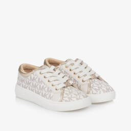Michael Kors Kids-Girls Ivory & Gold Sneakers | Childrensalon Outlet