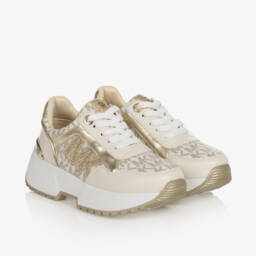 Michael Kors Kids-Girls Ivory Gold Sporty Sneakers | Childrensalon Outlet