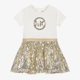 Michael Kors Kids-Girls Ivory Jersey & Gold Sequin Dress | Childrensalon Outlet