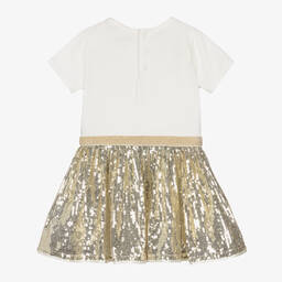 Michael Kors Kids-Girls Ivory Jersey & Gold Sequin Dress | Childrensalon Outlet
