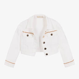 Michael Kors Kids-Girls Ivory Logo Denim Jacket | Childrensalon Outlet