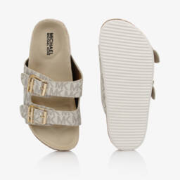 Michael Kors Kids-Girls Ivory Logo Sliders | Childrensalon Outlet