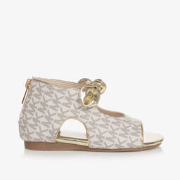 Michael Kors Kids-Girls Ivory MK Monogram Sandals | Childrensalon Outlet