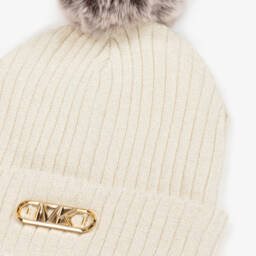 Michael Kors Kids-Girls Ivory Wool Blend Pompom Hat | Childrensalon Outlet