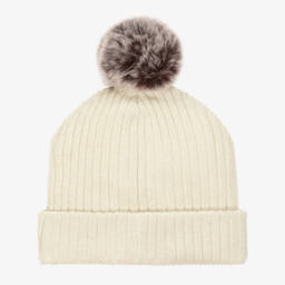 Michael Kors Kids-Girls Ivory Wool Blend Pompom Hat | Childrensalon Outlet