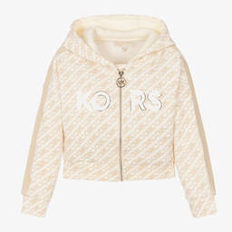 Michael Kors Kids- Girls Ivory Zip-Up Hooded Top | Childrensalon Outlet