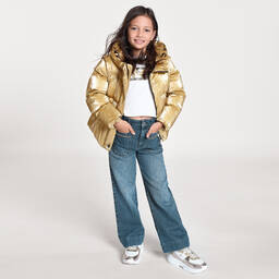 Michael Kors Kids-Girls Metallic Gold Puffer Jacket  | Childrensalon Outlet