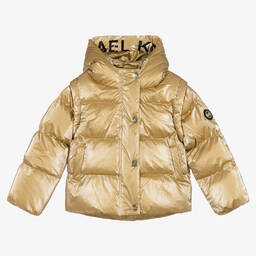 Michael Kors Kids-Girls Metallic Gold Puffer Jacket  | Childrensalon Outlet