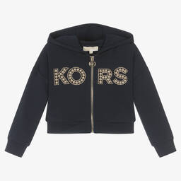 Michael Kors Kids-Girls Navy Blue Studded Zip-Up Hoodie | Childrensalon Outlet