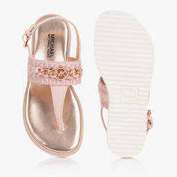 Michael Kors Kids-Girls Pink Faux Leather Logo Sandals  | Childrensalon Outlet