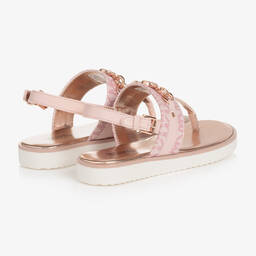 Michael Kors Kids-Girls Pink Faux Leather Logo Sandals  | Childrensalon Outlet