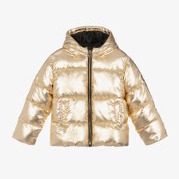 Michael Kors Kids-Girls Shimmering Gold Hooded Coat | Childrensalon Outlet