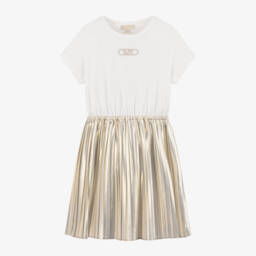Michael Kors Kids-Girls Shimmering Ivory & Gold Dress | Childrensalon Outlet