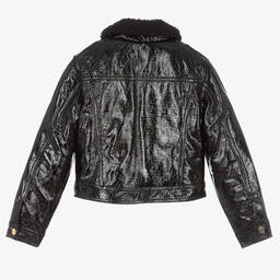 Michael Kors Kids-Girls Shiny Black Faux Leather Jacket | Childrensalon Outlet