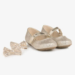 Michael Kors Kids-Girls Sparkly Gold Bow Flats | Childrensalon Outlet
