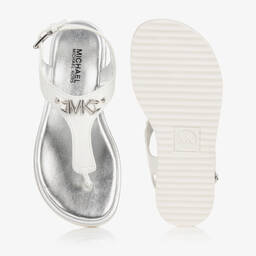Michael Kors Kids-Girls White Faux Leather Logo Sandals | Childrensalon Outlet