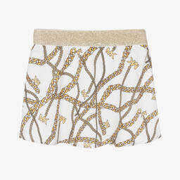 Michael Kors Kids-Girls White & Gold Chain Logo Skirt | Childrensalon Outlet
