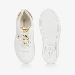 Michael Kors Kids-Girls White & Gold Lace-Up Sneakers | Childrensalon Outlet